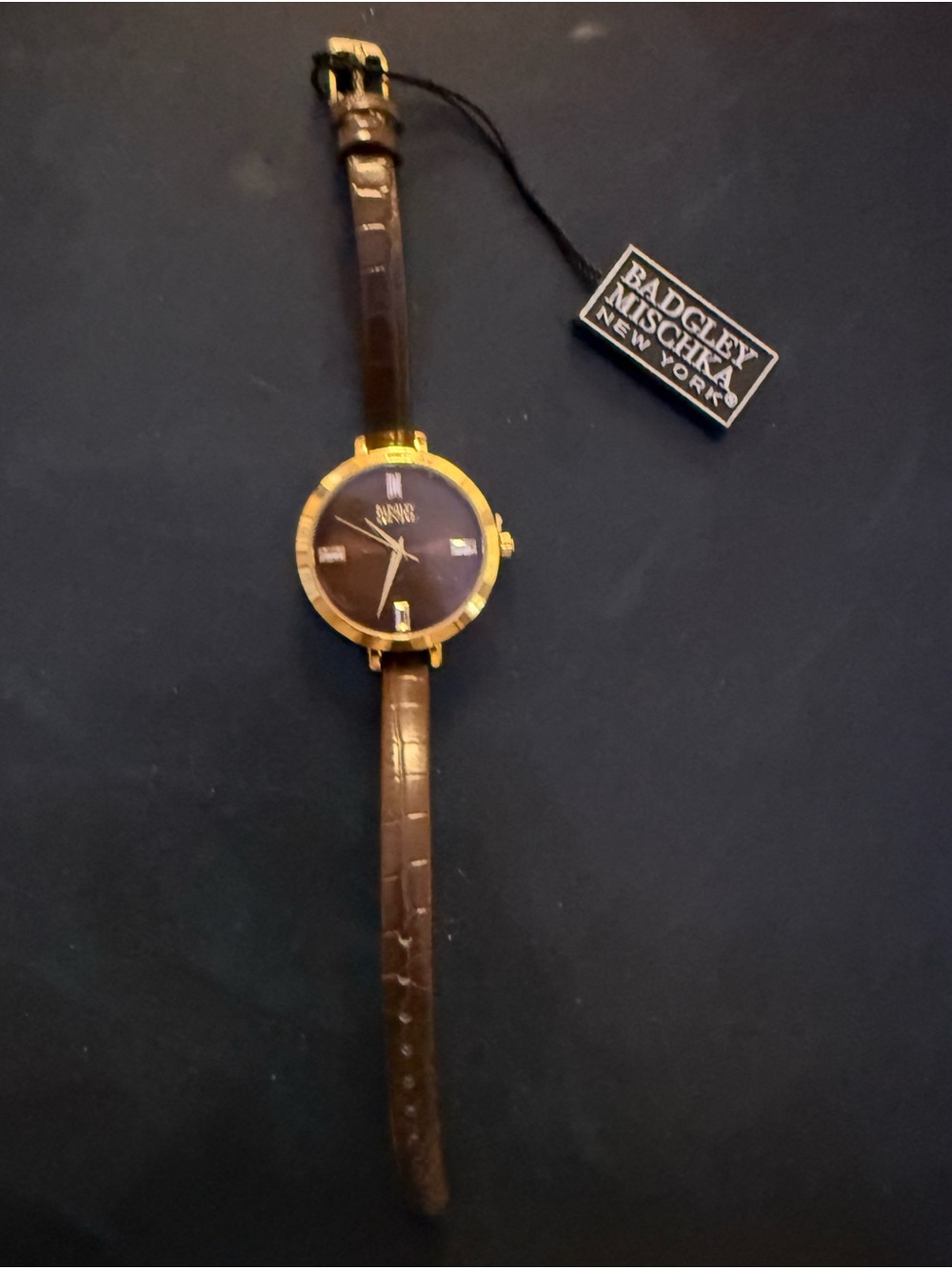 Badgley Mischka Gold and Brown Leather Strap Watch - women's watch new